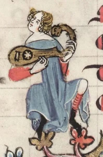牛津大學博德利圖書館 MS Bodley 264 手抄本(14 世紀,法蘭德斯)裡彈吉坦琴的樂手
