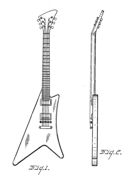 Gibson Moderne 的外觀設計專利圖(1957 年申請)。