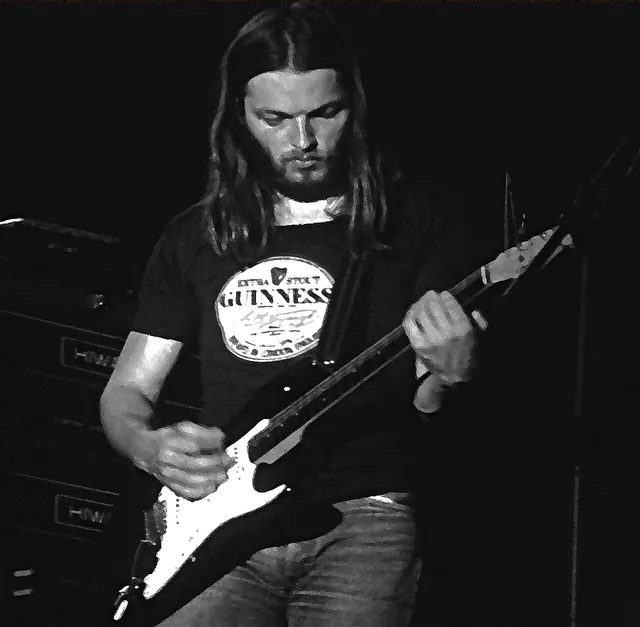 大衛·吉爾摩與他的 Stratocaster，攝於平克·佛洛伊德在法國土魯斯的演出；他說自己只發展對自己有用的那部分技巧
