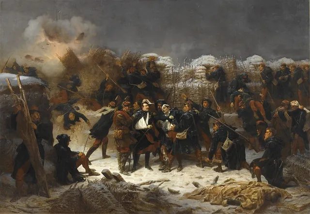 法國畫家里戈 1859 年畫的塞瓦斯托波爾圍城;沃勒爾在大西洋另一頭,把這場戰爭寫成了一首開放 D 的吉他曲。